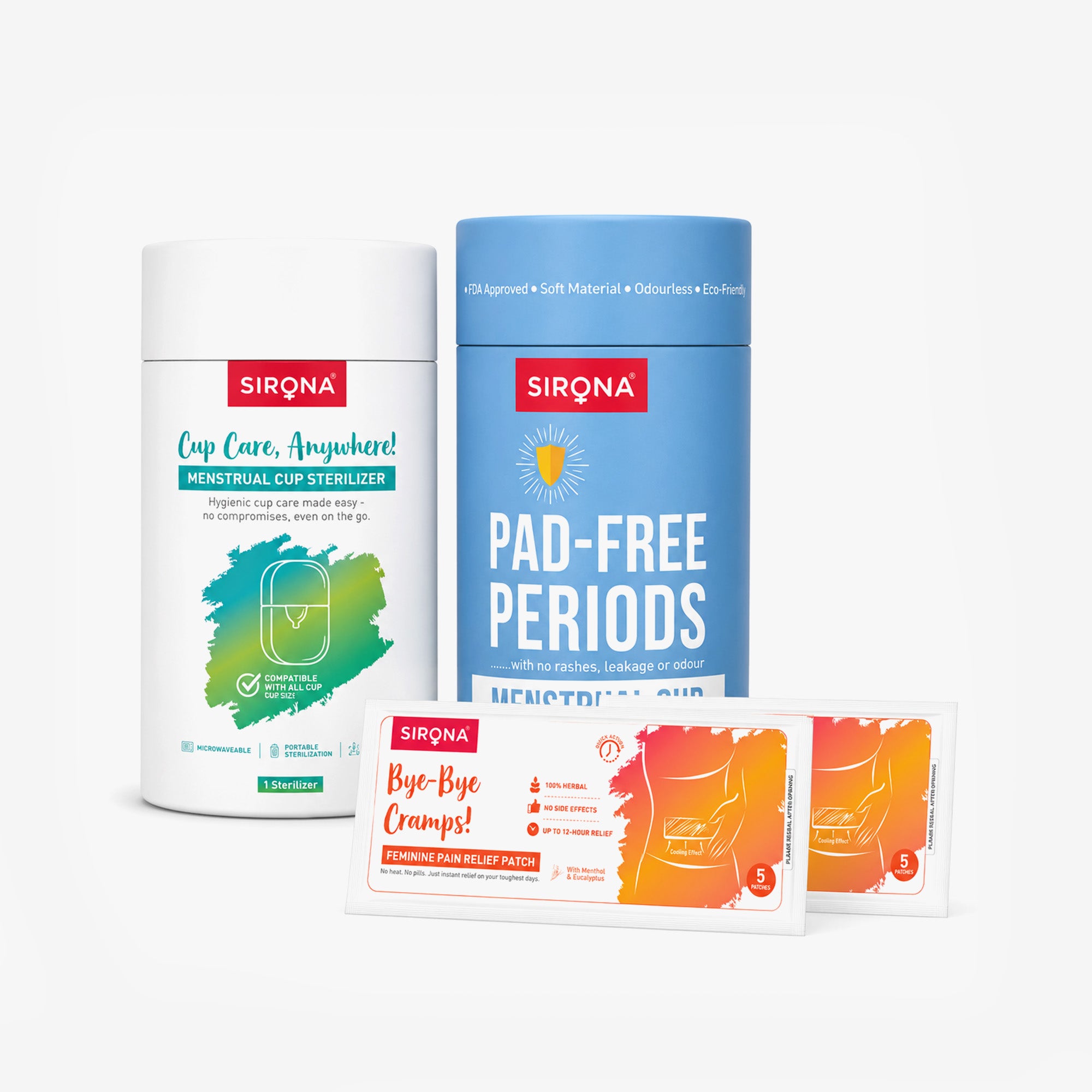 Menstrual Cup | Portable Sterilizer | Pain Relief Patches Combo