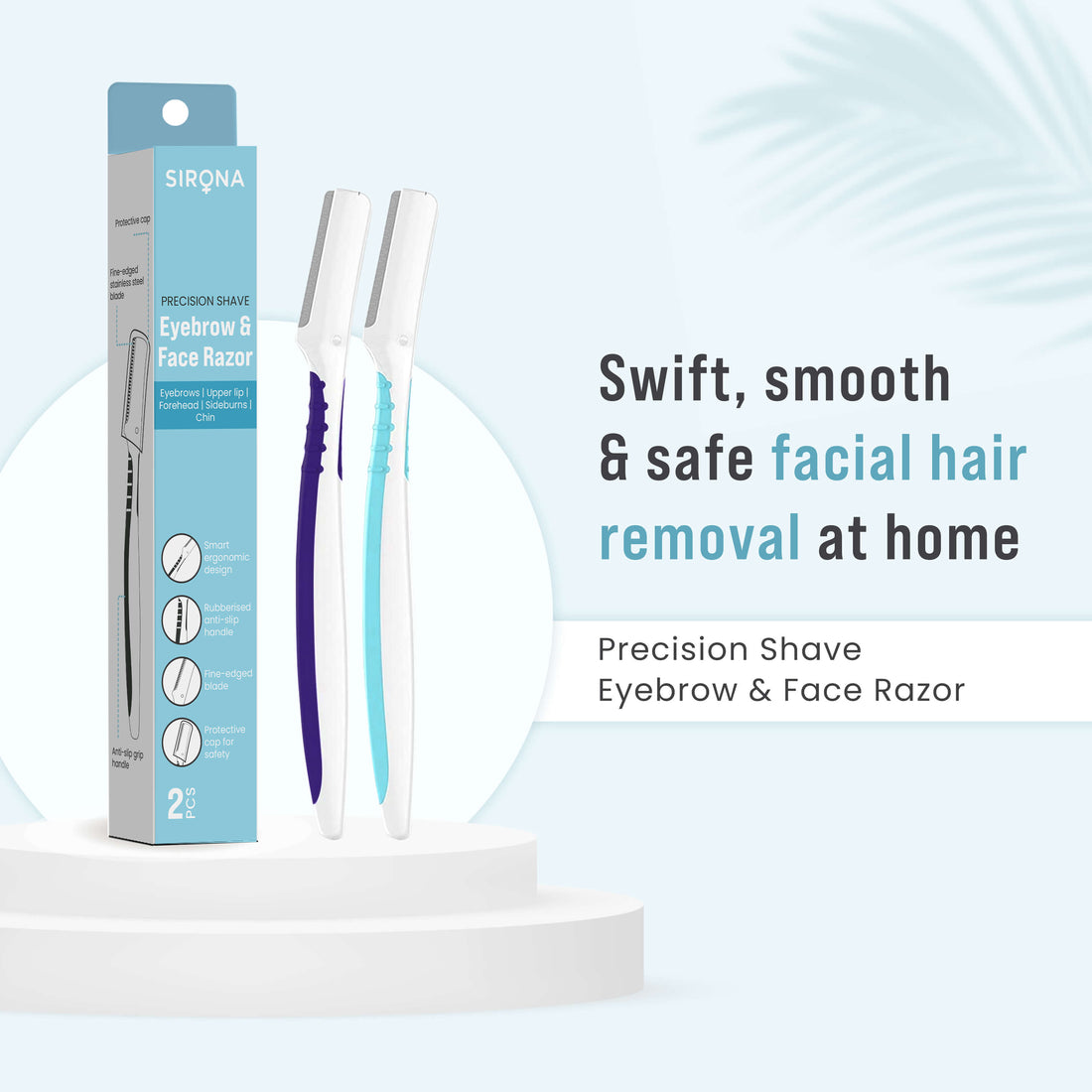 Sirona Reusable Eyebrow &amp; Face Razor for Women | Painless Facial Hair Removal for Women, Razor for Eyebrow, Upper Lip, Forehead &amp; Chin - (Pack of 2)