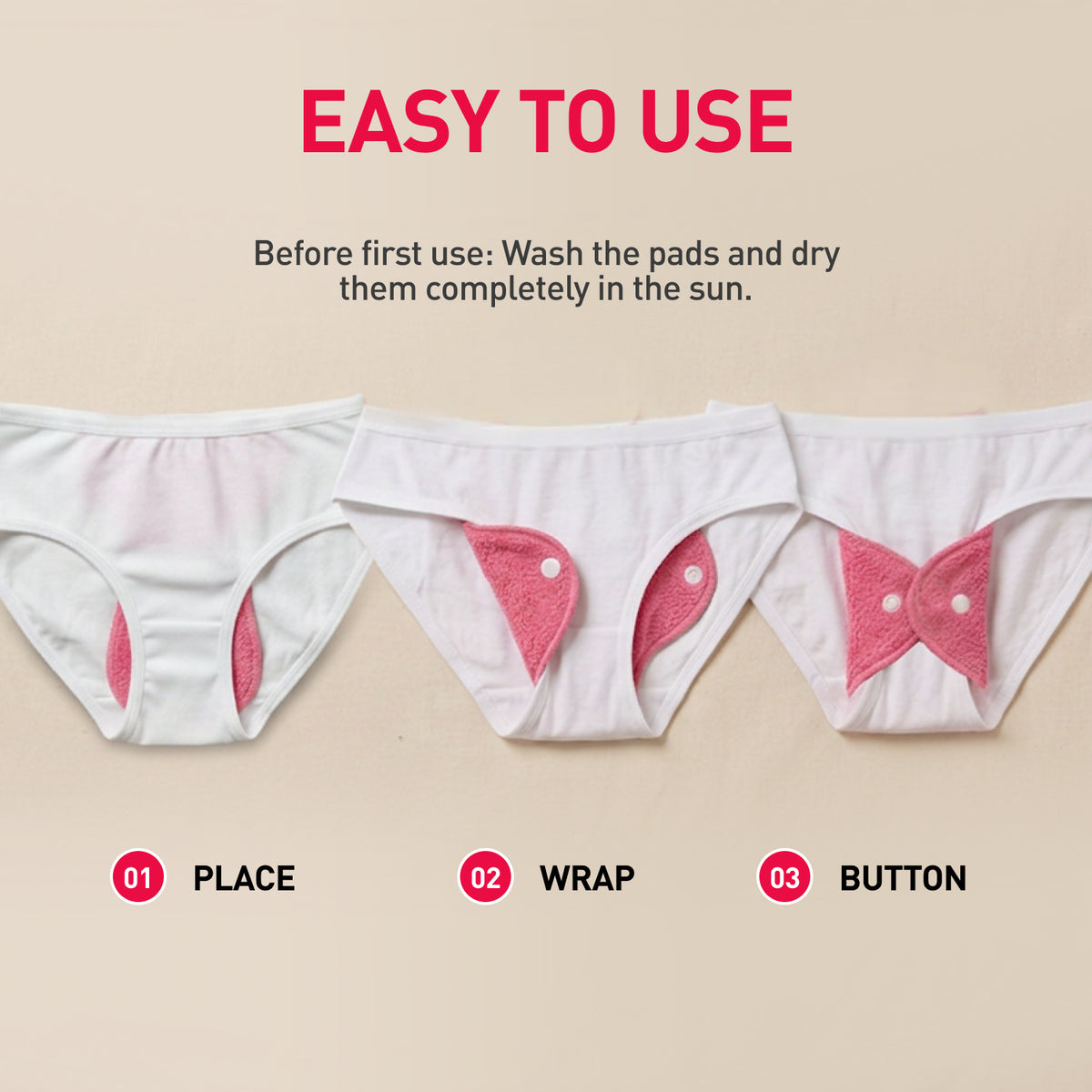 Reusable Sanitary Pads (1 Pack of 4 Pads)