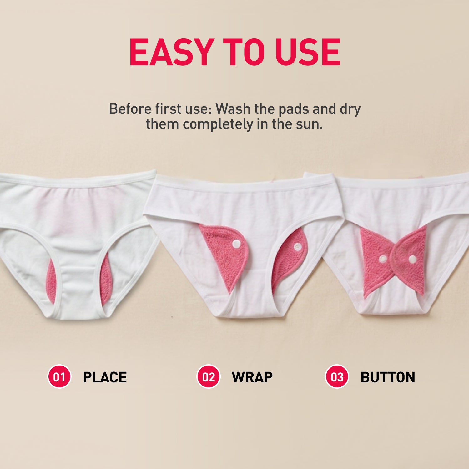 Reusable Sanitary Pads (1 Pack of 4 Pads)