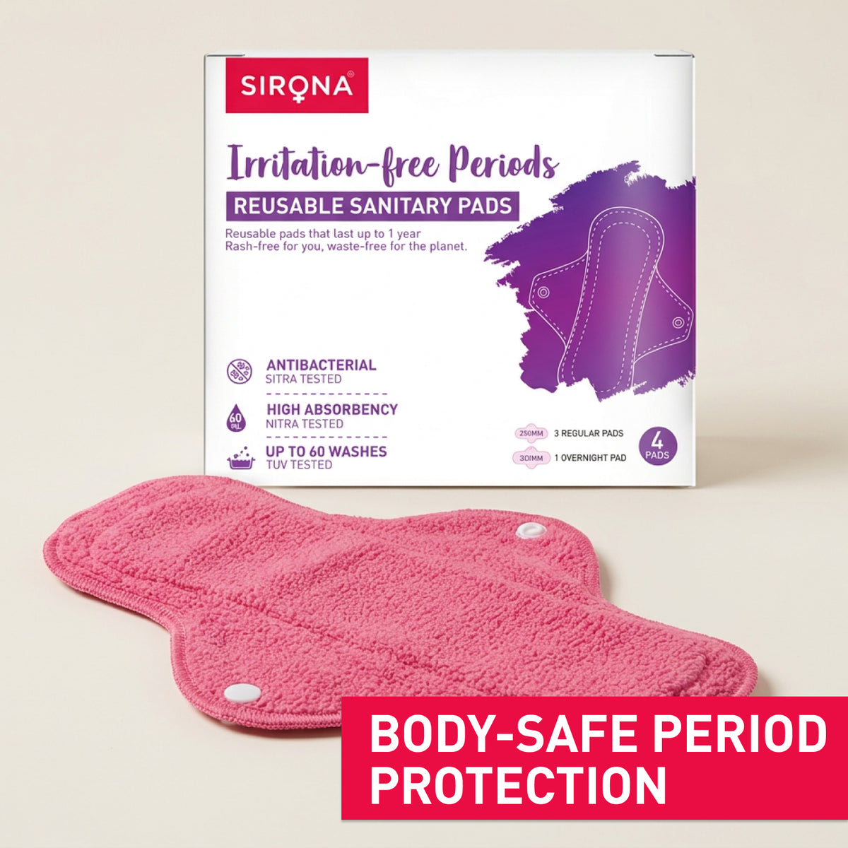 Reusable Sanitary Pads (1 Pack of 4 Pads)