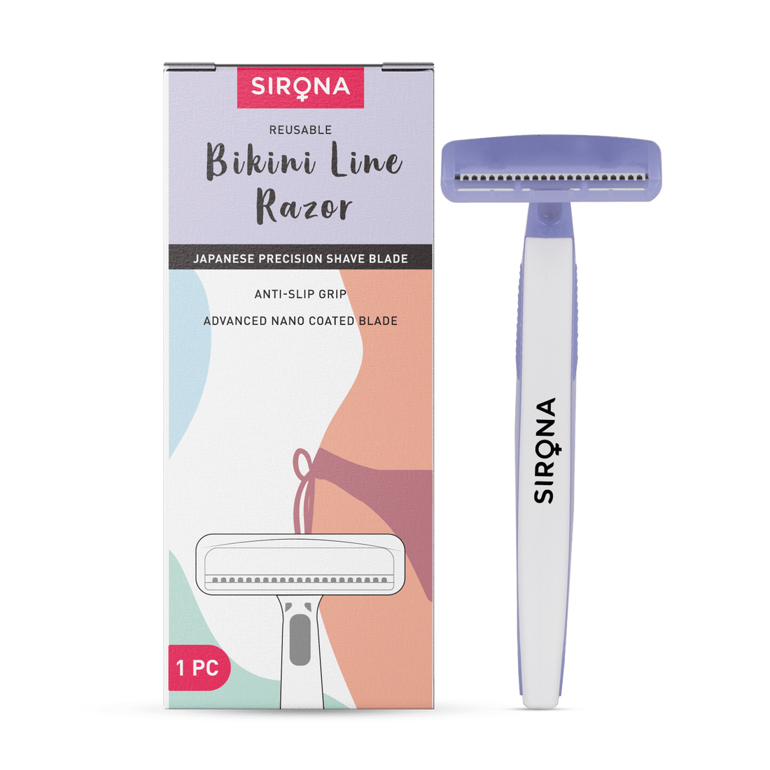 Sirona Reusable Bikini Hair Removal Razor for Women | Japanese precision shave | Nano-blade technology | Chromium &amp; PTFE-coated | (Pack of 1)