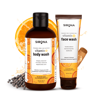 Sirona Revive and Brighten duo - Body Wash &amp; Face Wash, Vitamin C Personal Care Combo For All Skin Types, Removes Impurities, Enhance Radiance