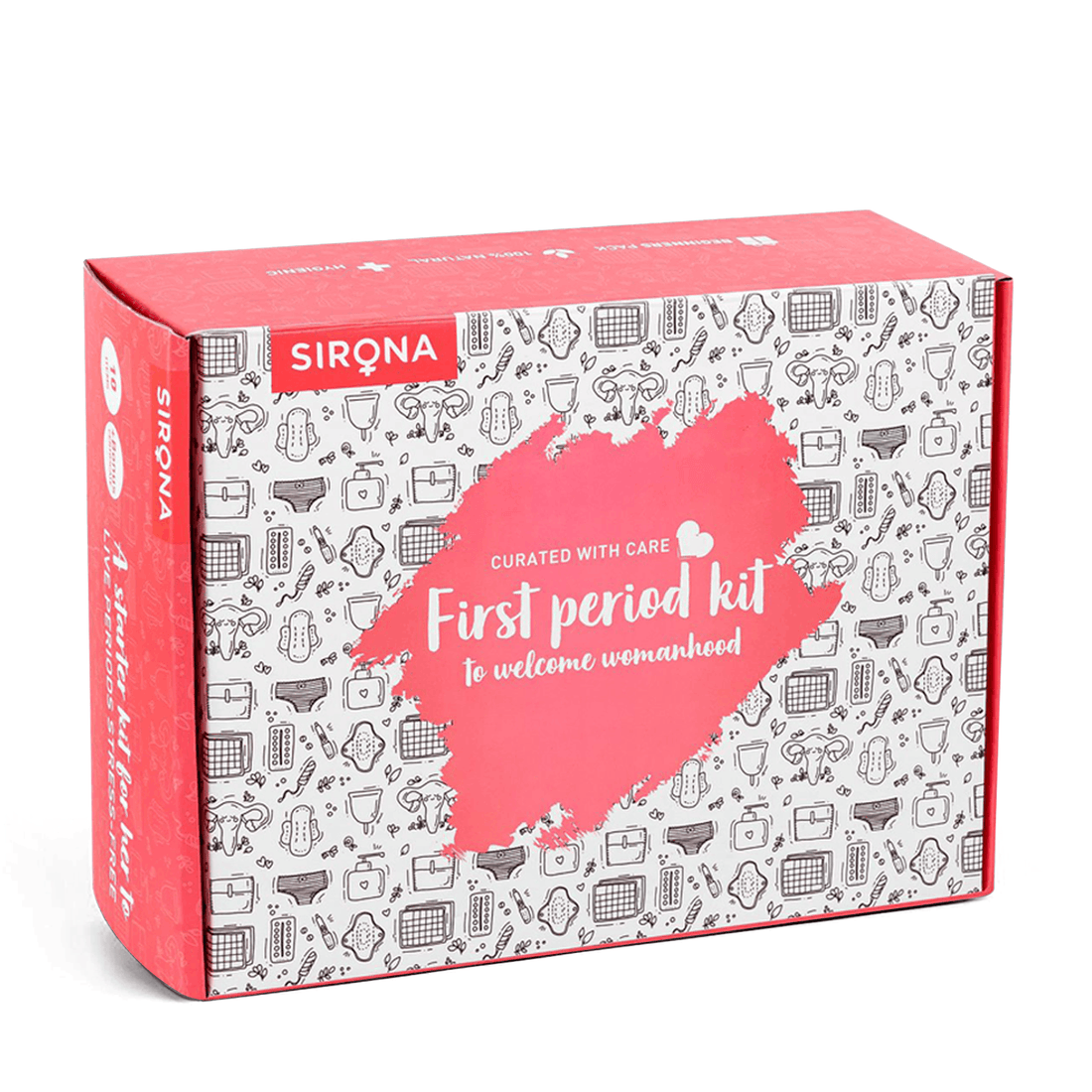 Sirona First Period Kit | Essential Menstrual Kit Includes Pads, Panty Liners, Period Panty, Intimate Wipes, Tampon, Pain Relief Patch