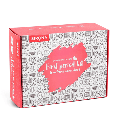 Sirona First Period Kit | Essential Menstrual Kit Includes Pads, Panty Liners, Period Panty, Intimate Wipes, Tampon, Pain Relief Patch