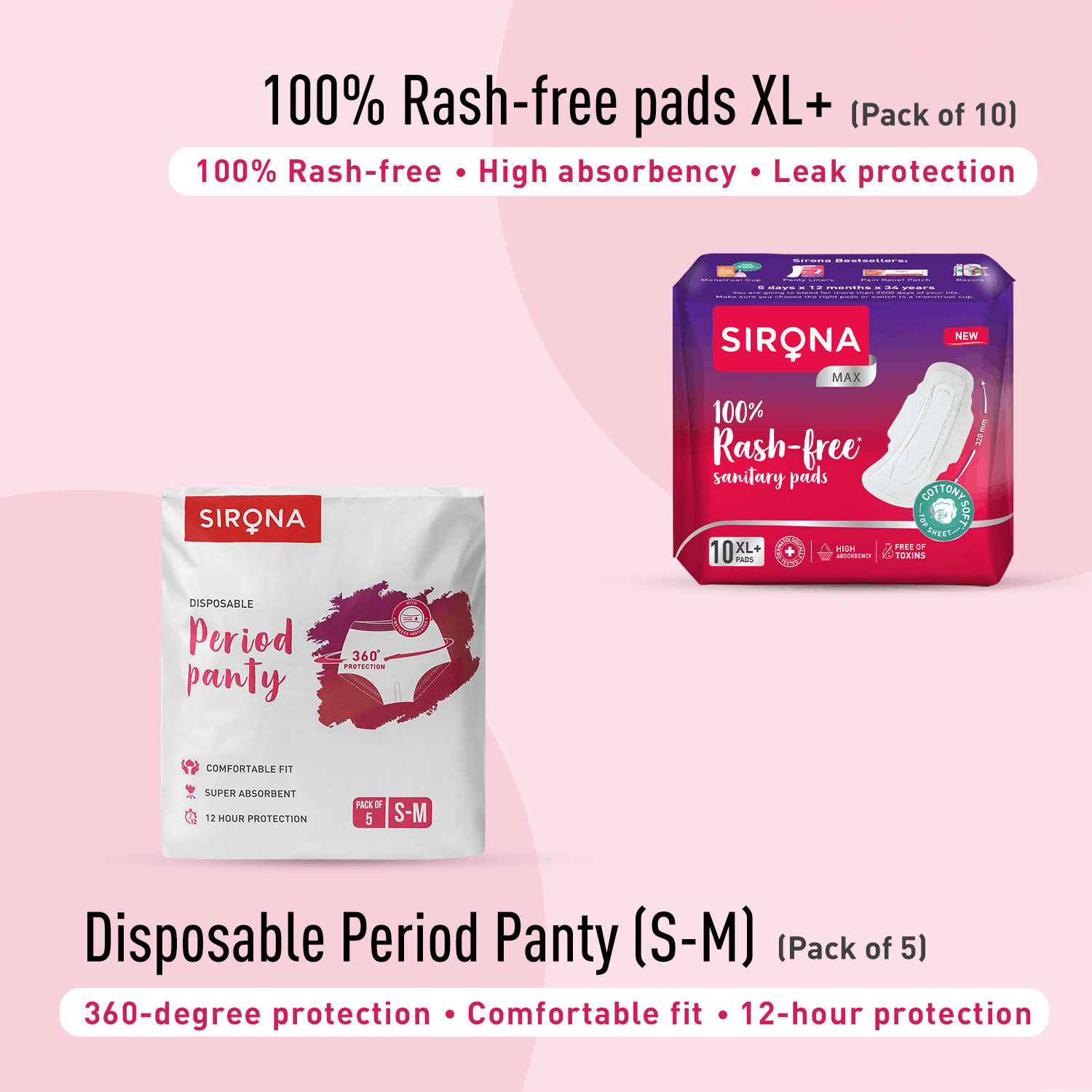 Sirona First Period Kit | Essential Menstrual Kit Includes Pads, Panty Liners, Period Panty, Intimate Wipes, Tampon, Pain Relief Patch