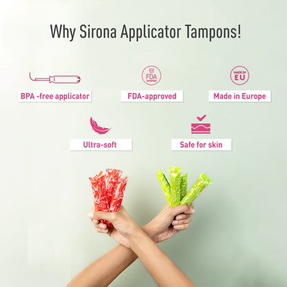 Sirona Applicator Tampons for Super Plus Heavy Flow, Ultra Soft Tampons, Leakage Proof, BPA Free, FDA Approved - (16 Pcs)