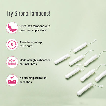 Sirona Applicator Tampons for Super Plus Heavy Flow, Ultra Soft Tampons, Leakage Proof, BPA Free, FDA Approved - (16 Pcs)