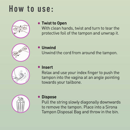 Sirona Non-applicator Tampons for Super Plus Heavy Flow , Ultra Soft Tampons, Rash-Free, Stain-Free, Odour-Free, Leakage Free, FDA Approved - (20 Pcs)