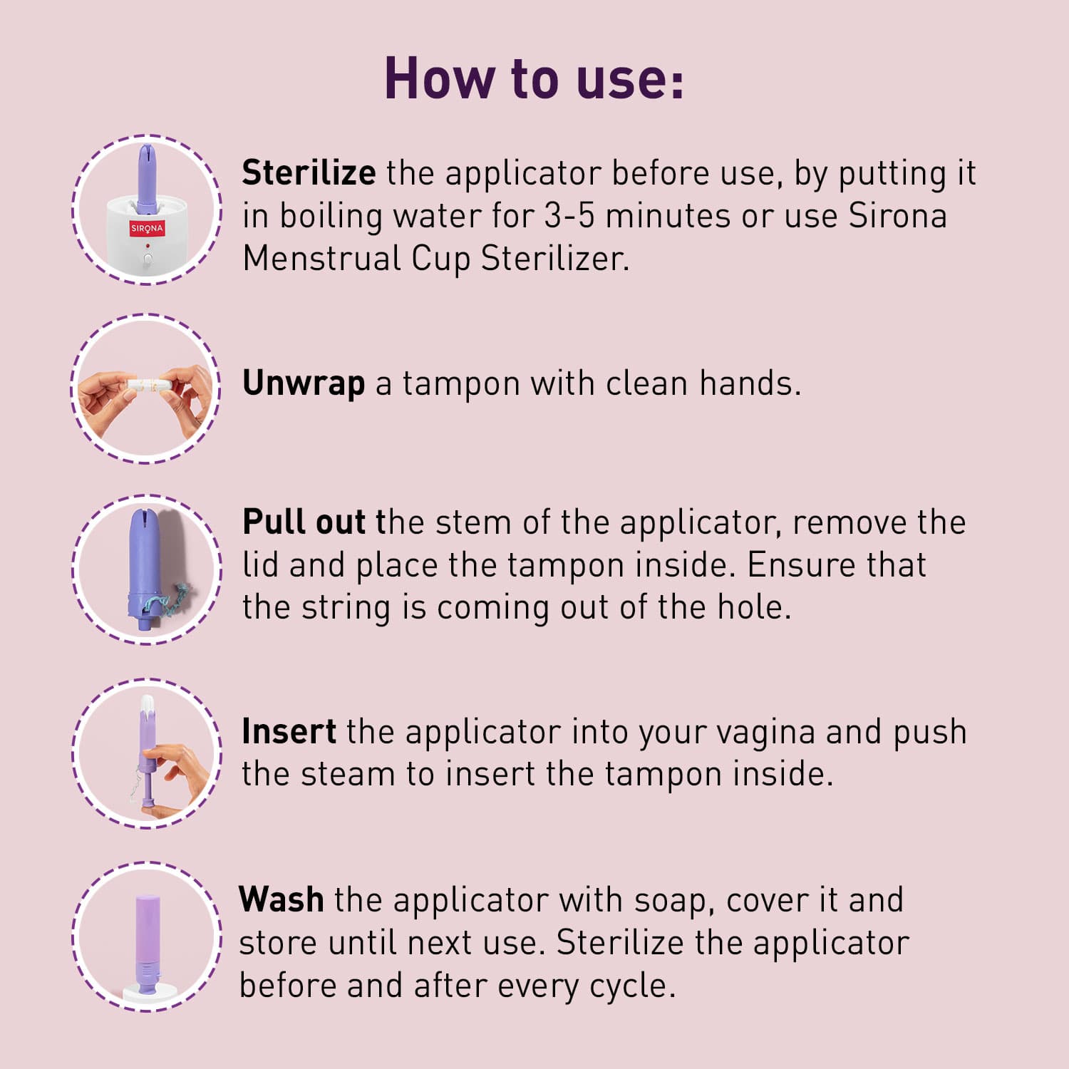 Sirona Reusable Applicator For Tampons | Easy to Use Applicator for Tampon, Hygienic &amp; Reduce Waste, BPA &amp; Phthalates Free, FDA Approved Tampons
