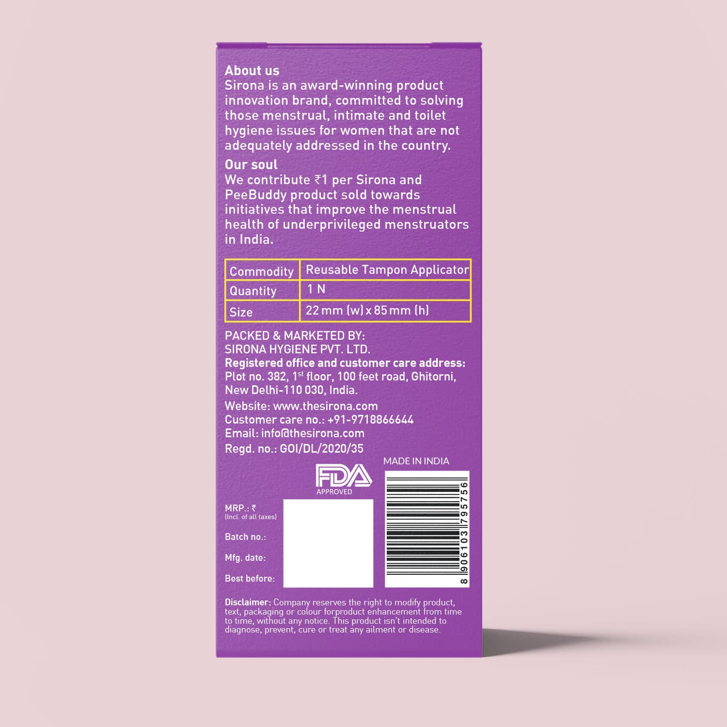 Sirona Reusable Applicator For Tampons | Easy to Use Applicator for Tampon, Hygienic &amp; Reduce Waste, BPA &amp; Phthalates Free, FDA Approved Tampons