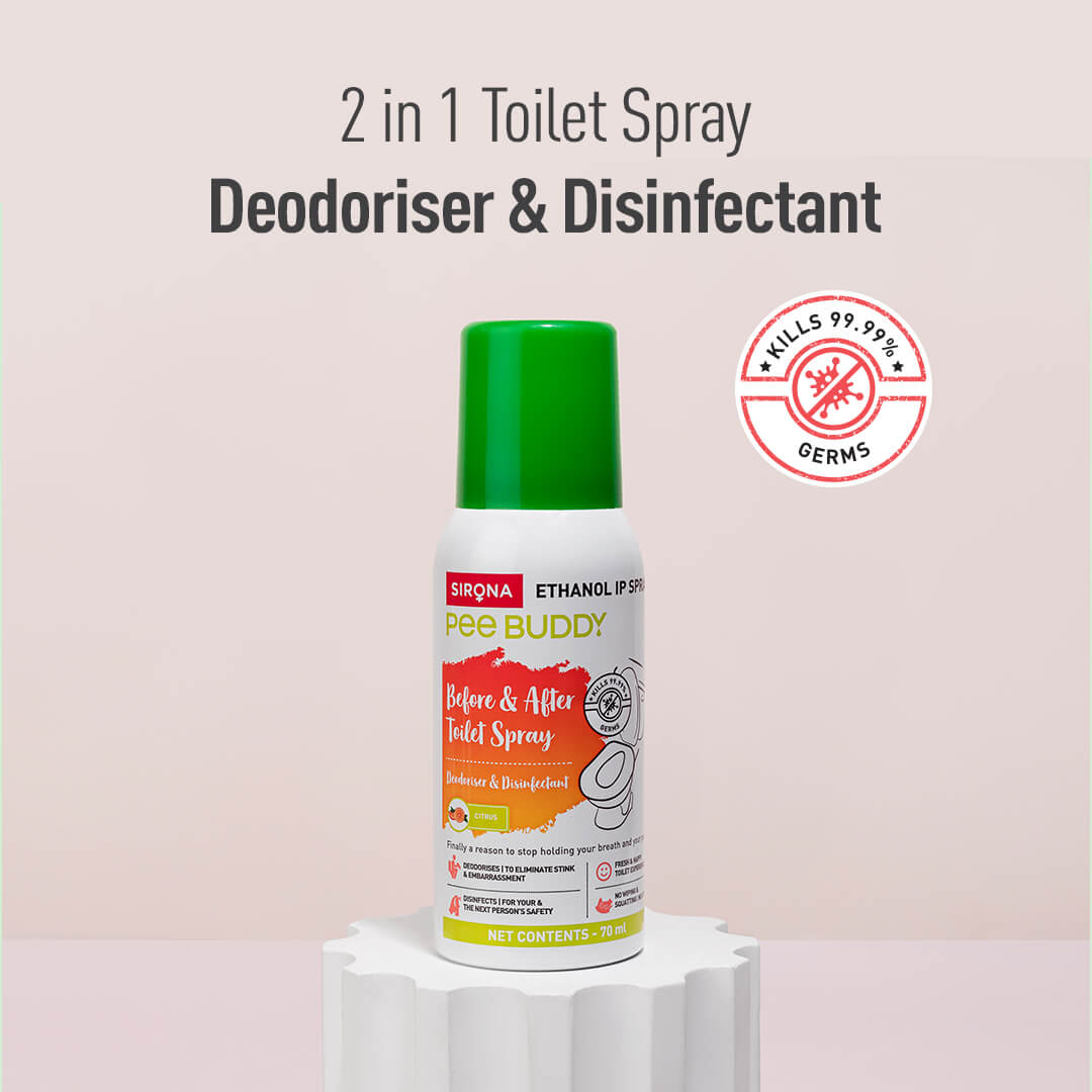 PeeBuddy Toilet Seat Sanitizer Spray, Before &amp; After Toilet Spray, Deodorizer and Disinfectant, Kills 99.9% Germs, Used on Multiple Surfaces, Citrus - 70 ml
