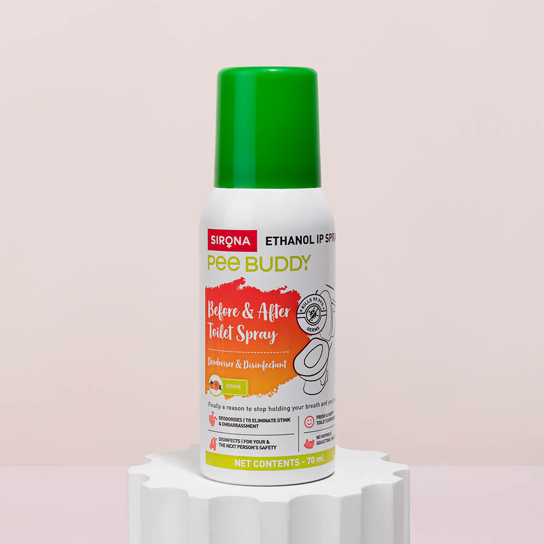 PeeBuddy Toilet Seat Sanitizer Spray, Before &amp; After Toilet Spray, Deodorizer and Disinfectant, Kills 99.9% Germs, Used on Multiple Surfaces, Citrus - 70 ml
