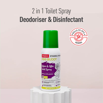 PeeBuddy Toilet Seat Sanitizer Spray, Before &amp; After Toilet Spray, Deodorizer and Disinfectant, Kills 99.9% Germs, Lavender Spritz - 70 ml