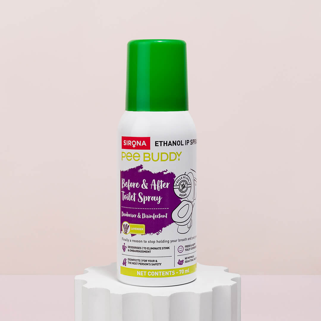 PeeBuddy Toilet Seat Sanitizer Spray, Before &amp; After Toilet Spray, Deodorizer and Disinfectant, Kills 99.9% Germs, Lavender Spritz - 70 ml