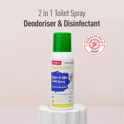 PeeBuddy Odour &amp; Germs Eliminating Before &amp; After Toilet Spray, Deodorizer and Disinfectant, Kills 99.9% Germs, Vanilla Fragrance - 100ml