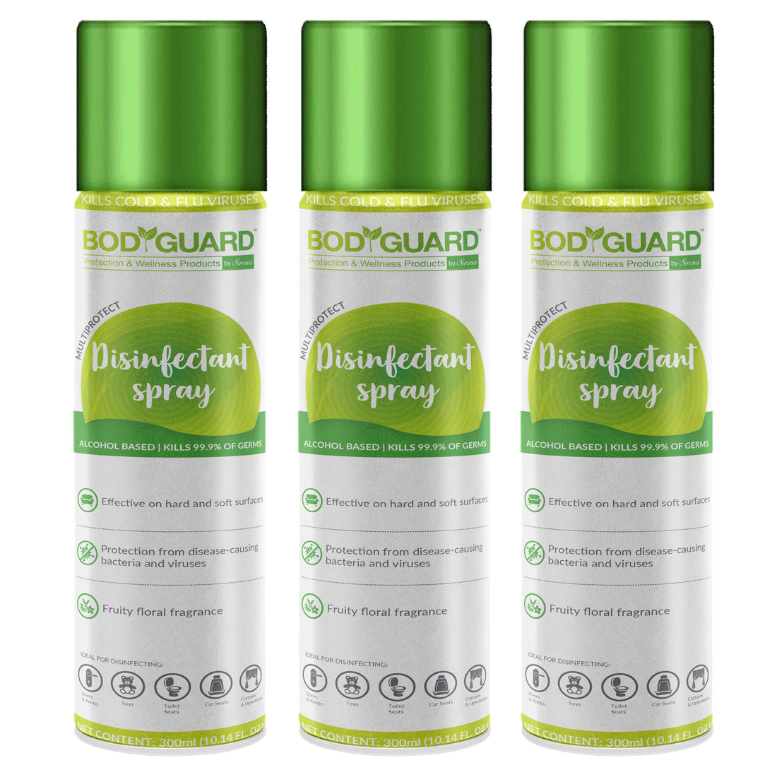 Surface Disinfectant Spray Sanitizer Trio - Protection from Disease Causing Germs, Hard and Soft Surfaces, Floral Fragrance - 300 ml Each
