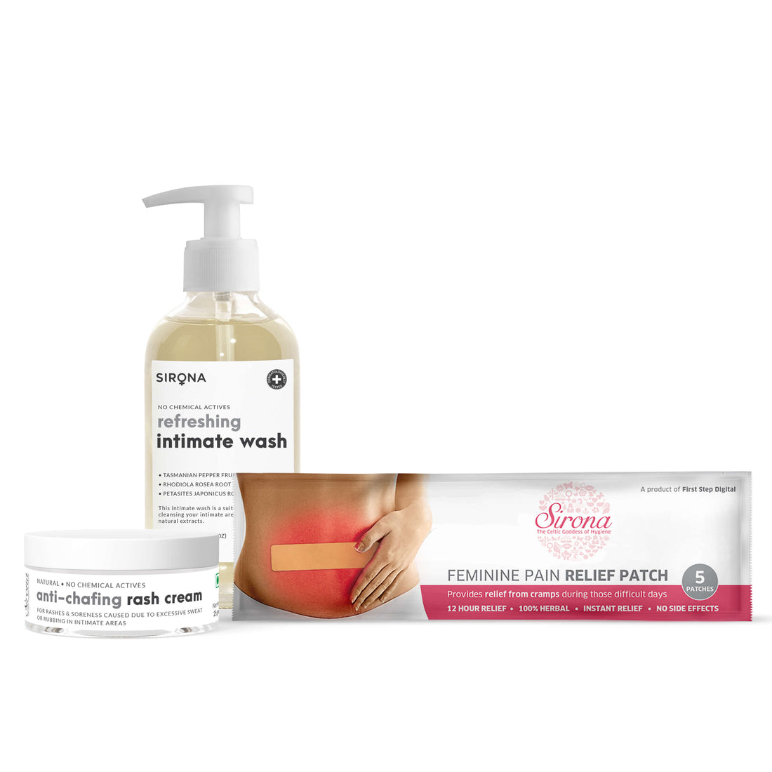 Period Comfort Kit - Pain Patch , Intimate Wash (200ml), Rash Cream