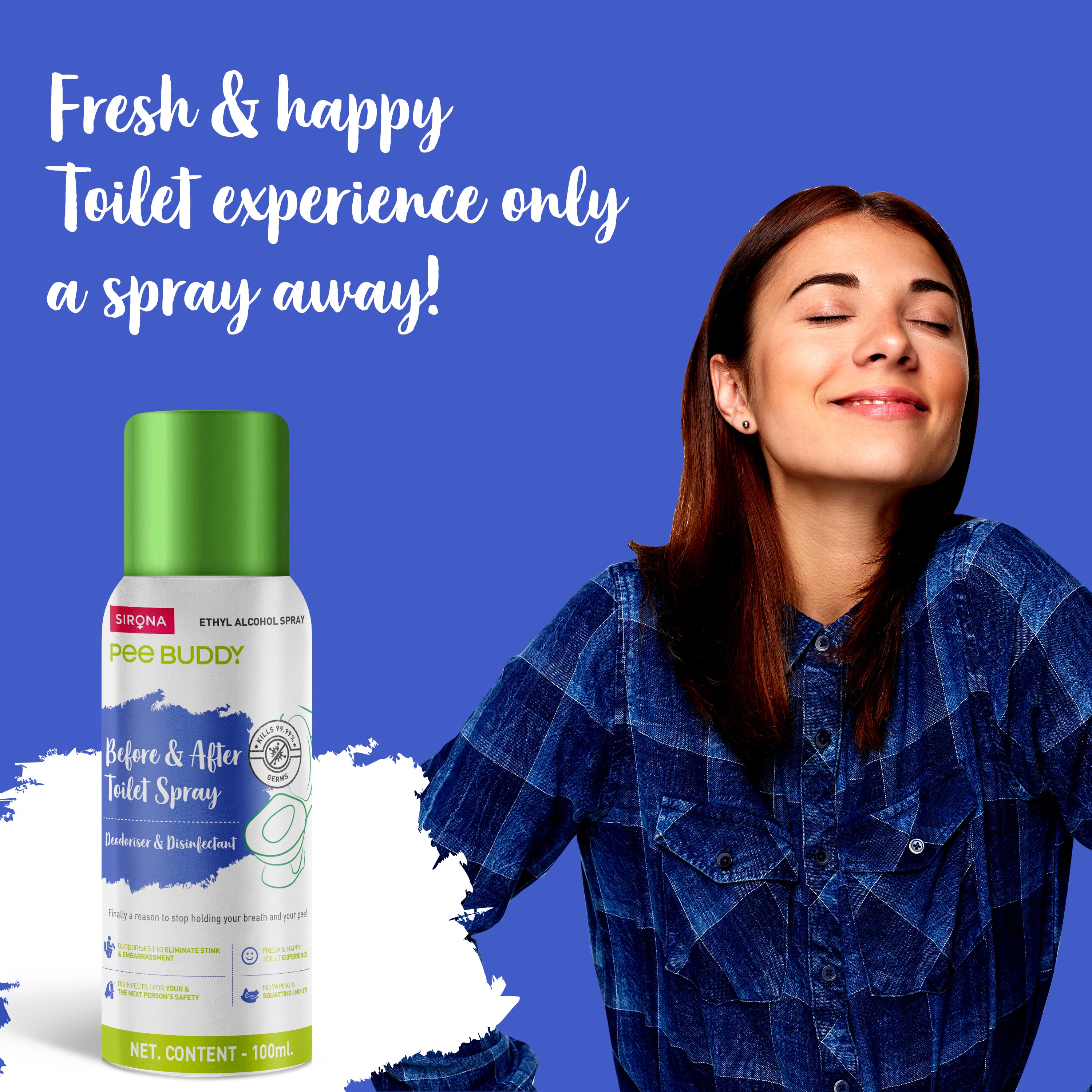 PeeBuddy Before &amp; After Toilet Sanitizer Spray Trio - Eliminating Germs and Odour , Disinfectant and Deodoriser, Vanilla Fragrance - 100 ml Each