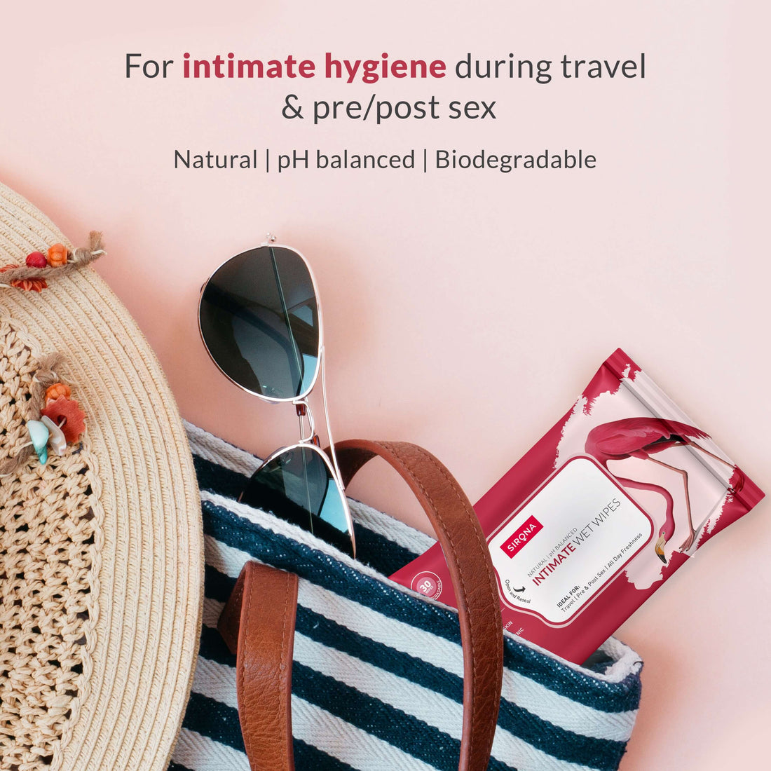 Sirona pH Balanced Bamboo Intimate Wipes - 30 Wipes | Natural Extract Aloe Vera, Neem &amp; Lavender Oil