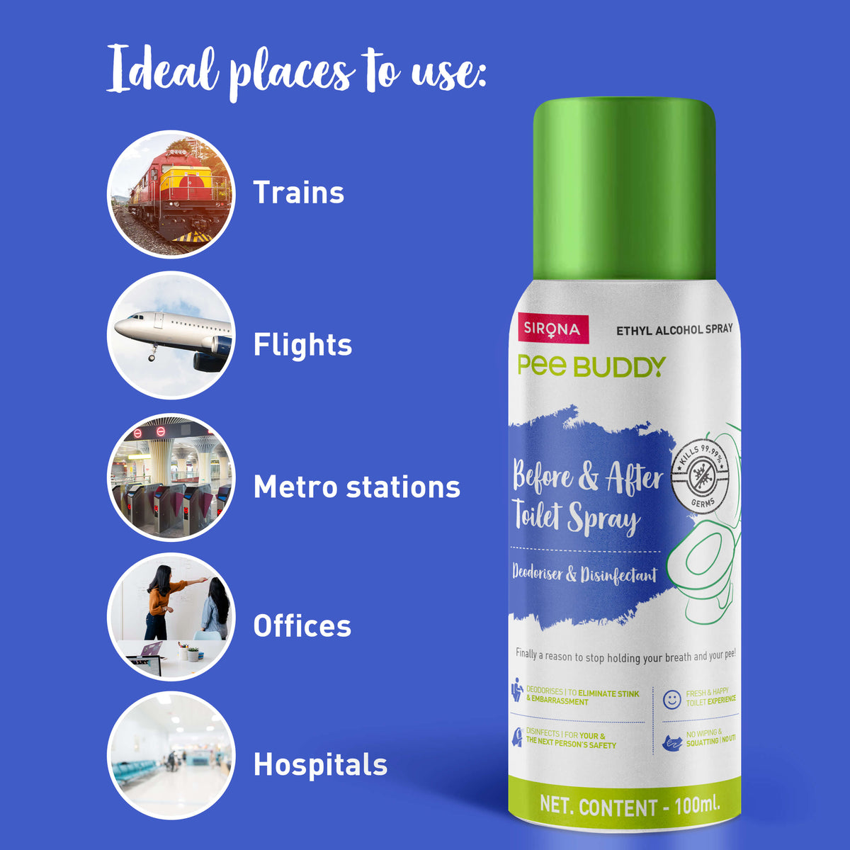 PeeBuddy Before &amp; After Toilet Sanitizer Spray Trio - 100 ml