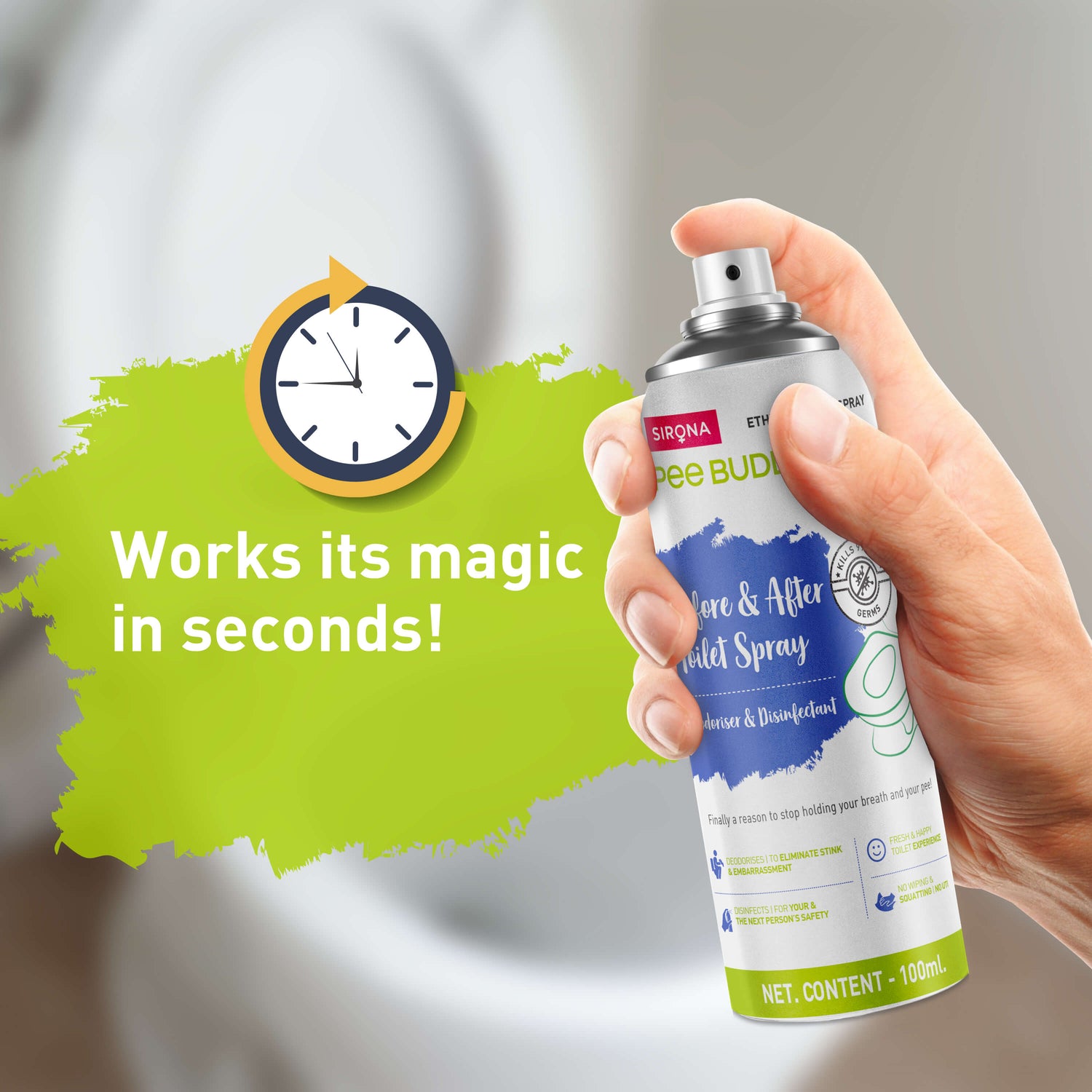 PeeBuddy Before &amp; After Toilet Sanitizer Spray Trio - Eliminating Germs and Odour , Disinfectant and Deodoriser, Vanilla Fragrance - 100 ml Each