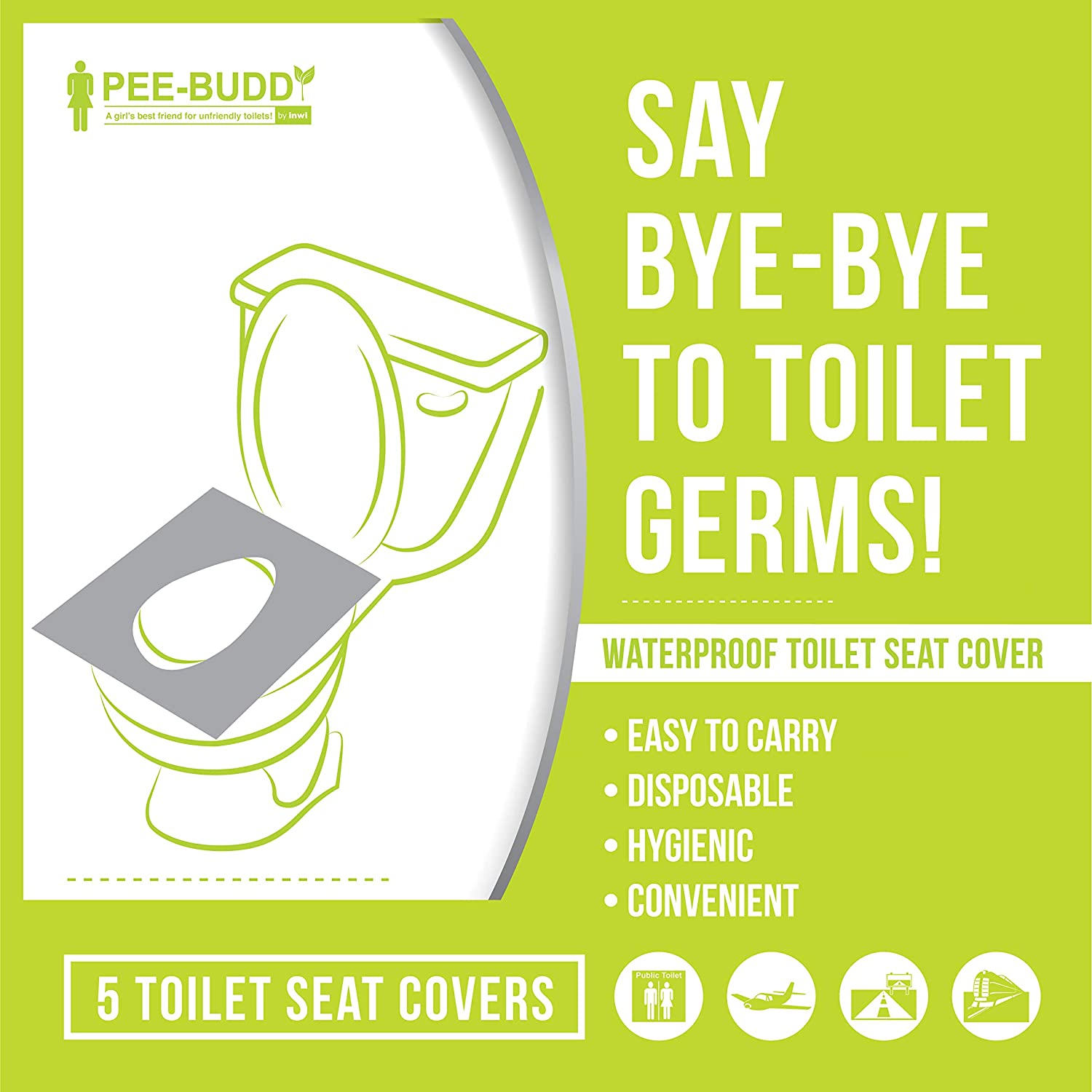 PeeBuddy Waterproof Toilet Seat Covers - 5 Sheets - Pee Buddy