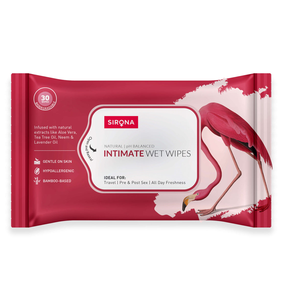 Sirona pH Balanced Bamboo Intimate Wipes - 30 Wipes | Natural Extract Aloe Vera, Neem &amp; Lavender Oil