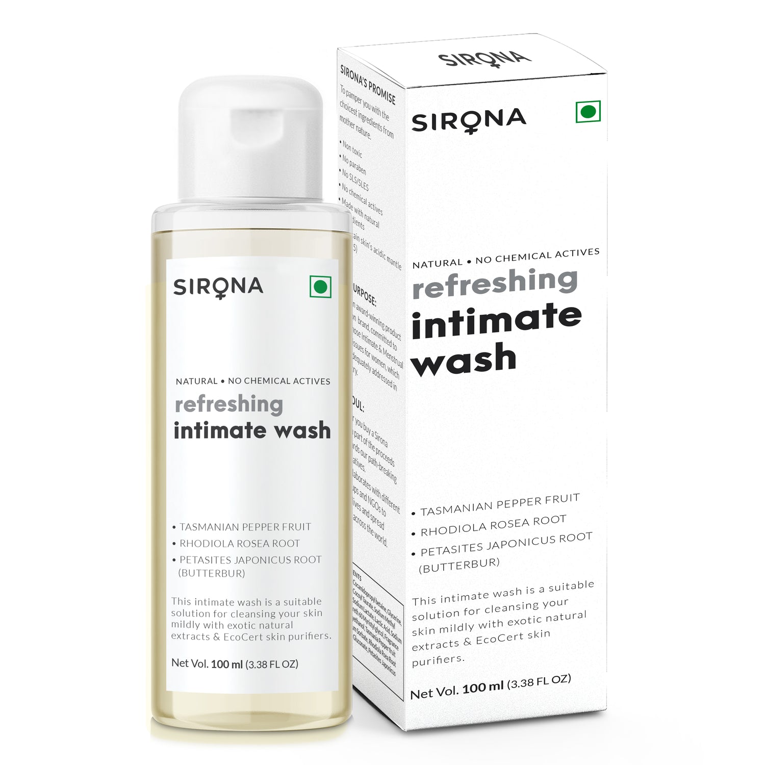 Sirona Natural Intimate Wash - with 5 Magical Herbs, Olive Oil, Tea Tree Oil &amp; Jojoba Oil, Prevents Bad Odour, Itching &amp; Irritation