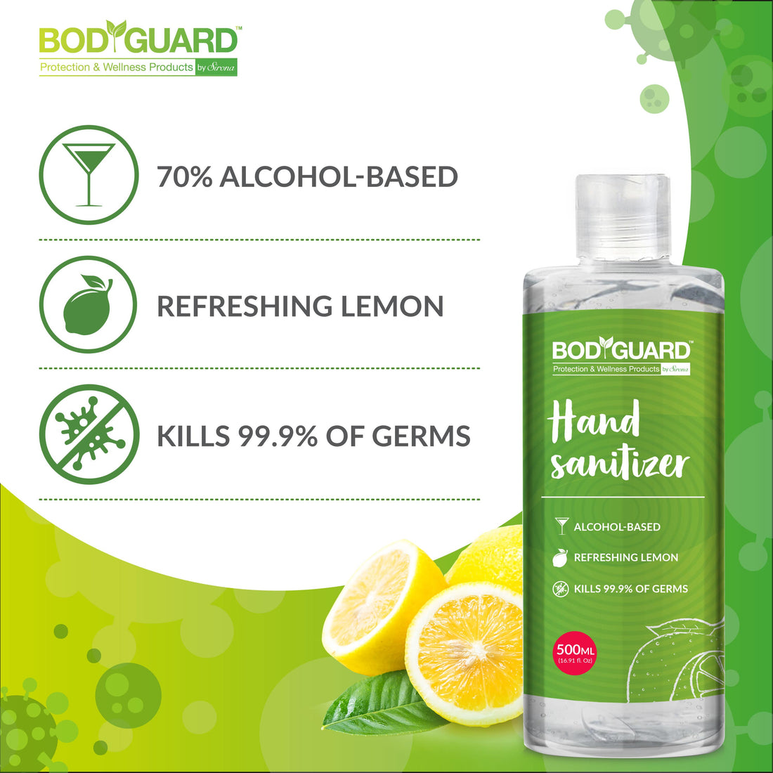 BodyGuard Hand Sanitizer  alcohol-based  refreshing lemon- Kills 99.9% of germs