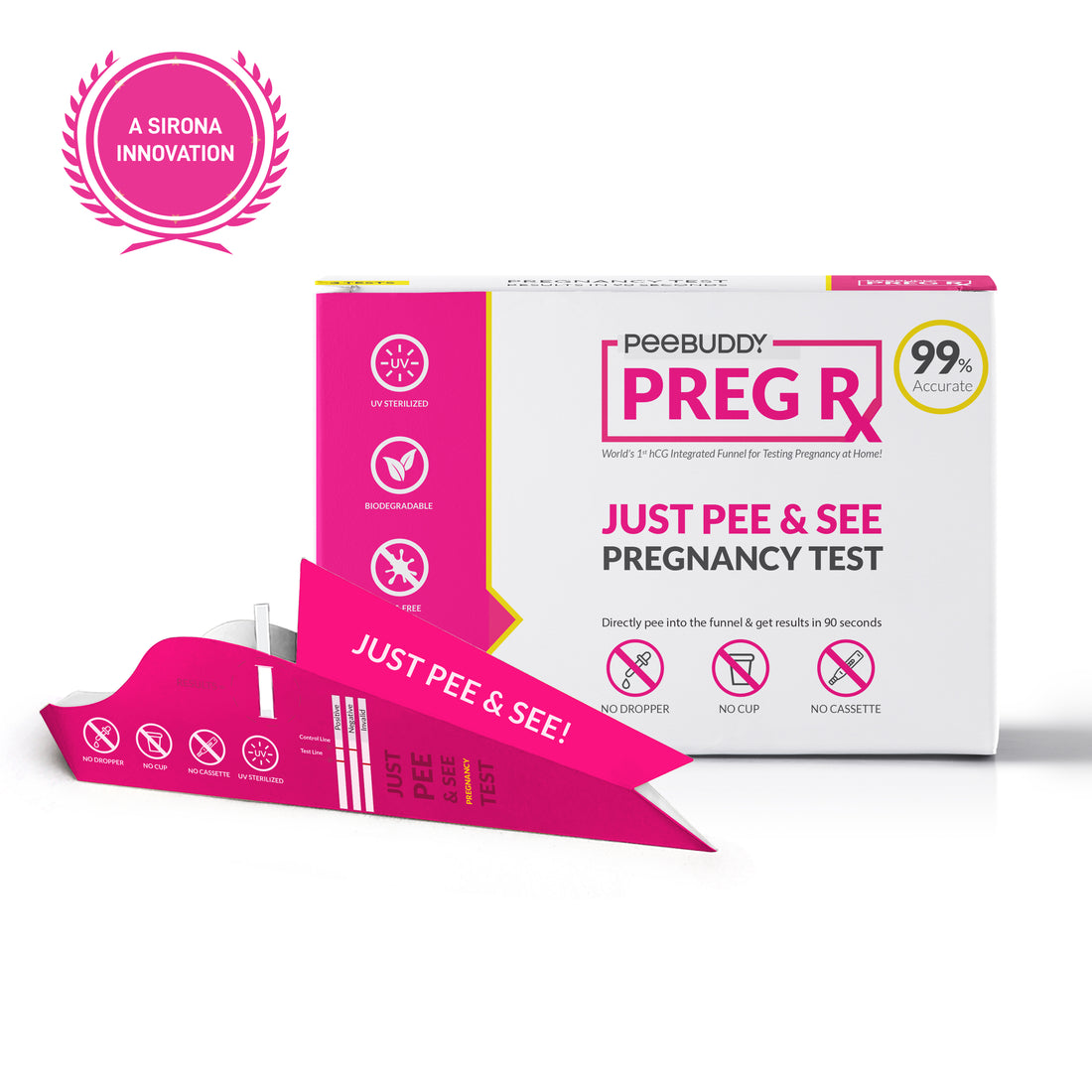 PeeBuddy PregRx Test Strips in Funnel -  3 Funnels