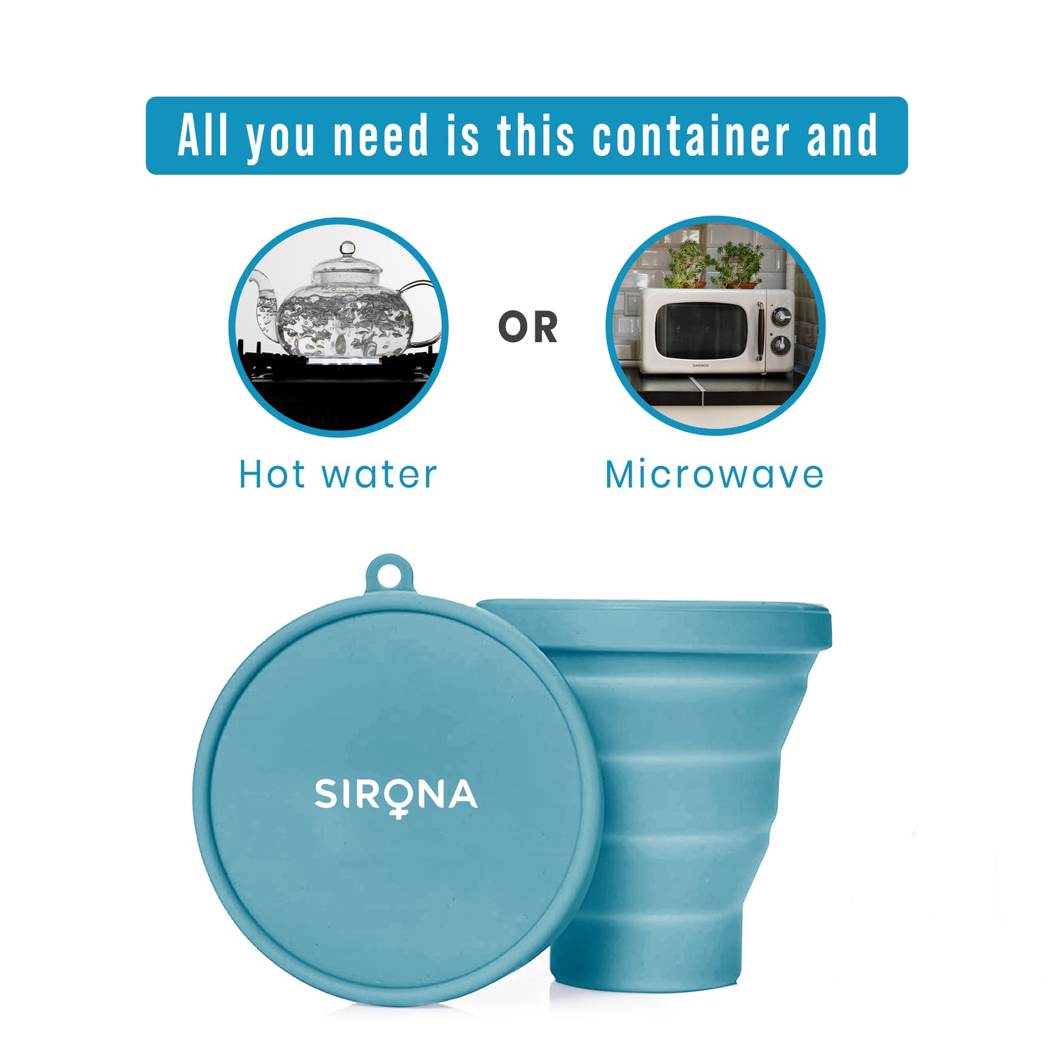 Sirona Collapsible Silicone Cup Foldable Sterilizing Container for Menstrual Cups | Microwave Friendly