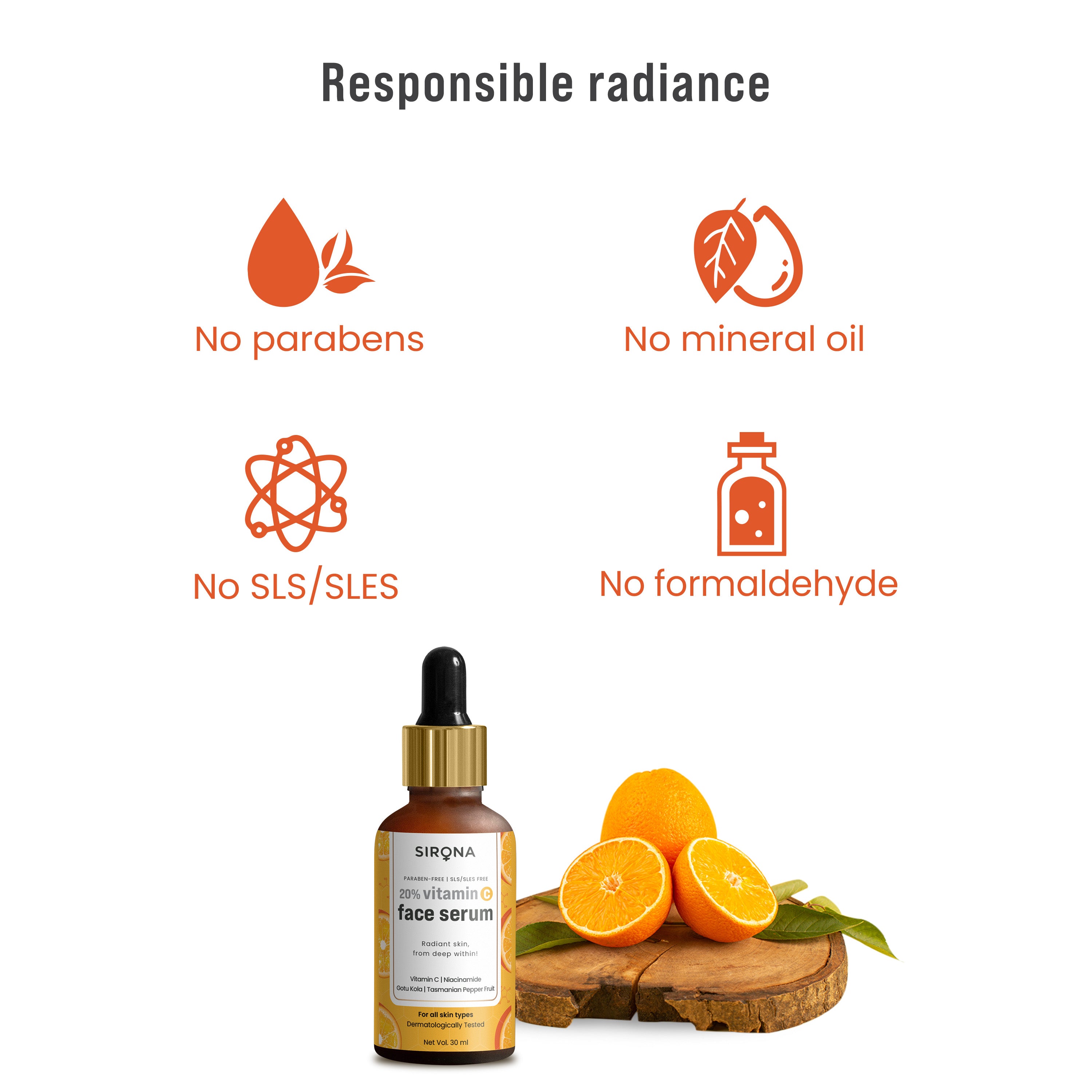 Sirona Vitamin C Face Serum – 30 ml | Niacinamide, Gotu Kala &amp; Tasmanian Pepper Fruit